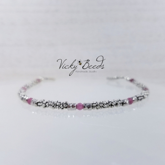 Pink Tourmaline & Silver Beaded Toggle Bracelet - Picture 7 of 9